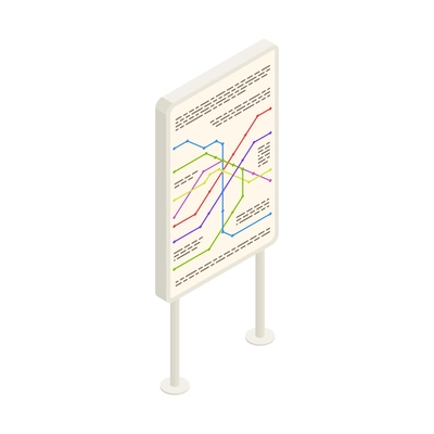 Isometric board with subway or train map 3d vector illustration