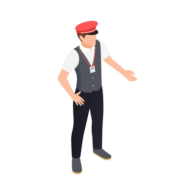 Isometric icon with male character of railroader wearing uniform vector illustration