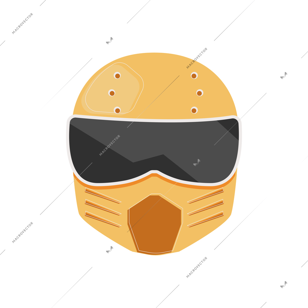 Yellow racing helmet in flat style vector illustration
