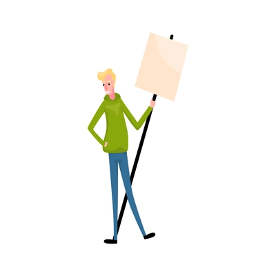 Flat character of activist with blank demonstration banner vector illustration