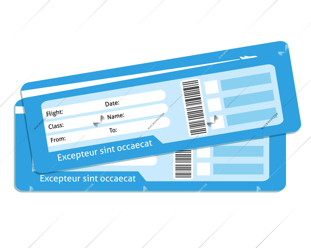 Blank plane tickets for business trip travel or vacation journey isolated vector illustration