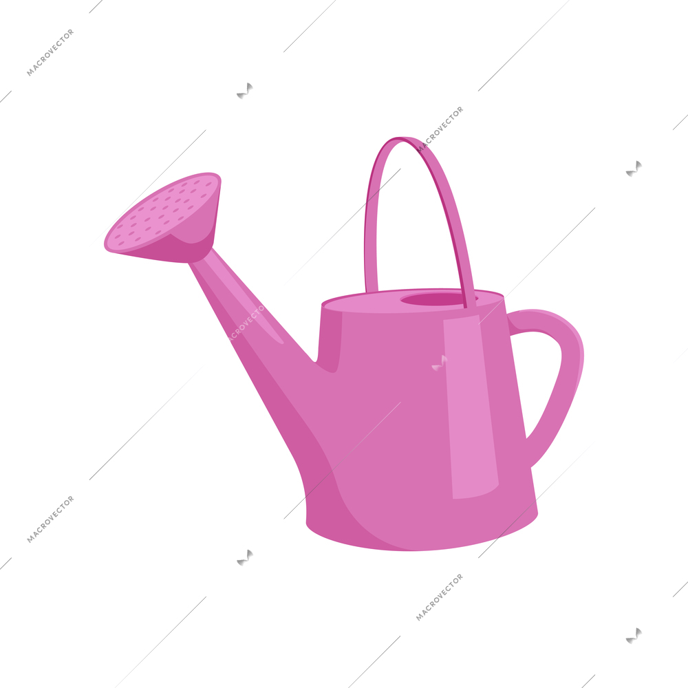 Pink watering can on white background flat vector illustration
