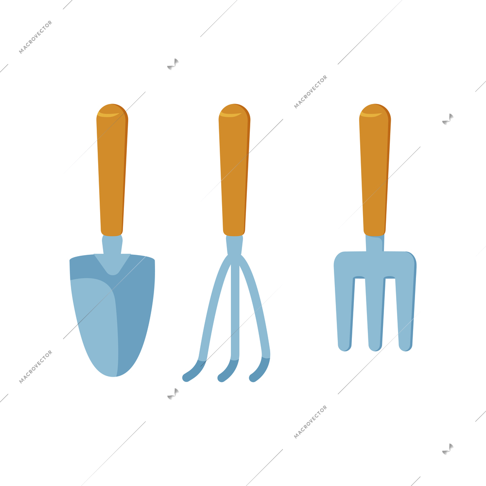 Three hanging tools for gardening flat isolated vector illustration