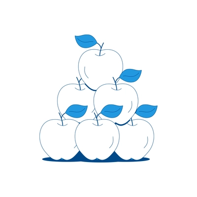 Pile of fresh apples with leaves flat vector illustration