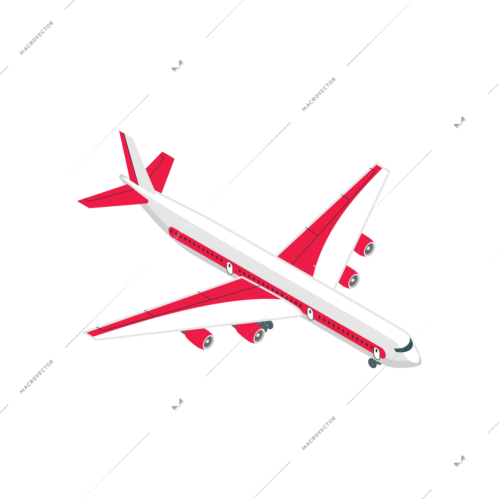 Isometric icon with color passenger airliner landing 3d vector illustration