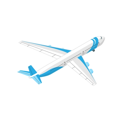 White and blue airplane taking off isometric vector illustration