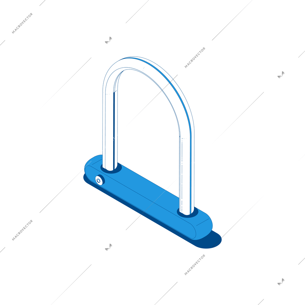 Metal bicycle lock in blue color 3d isometric vector illustration