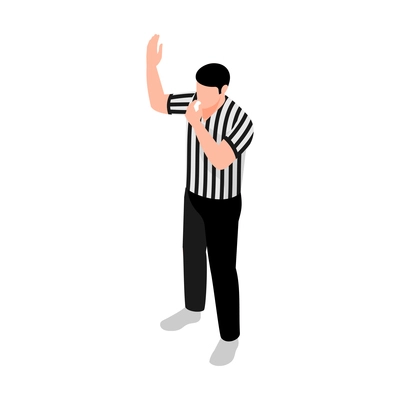 Isometric character of basketball referee with whistle vector illustration