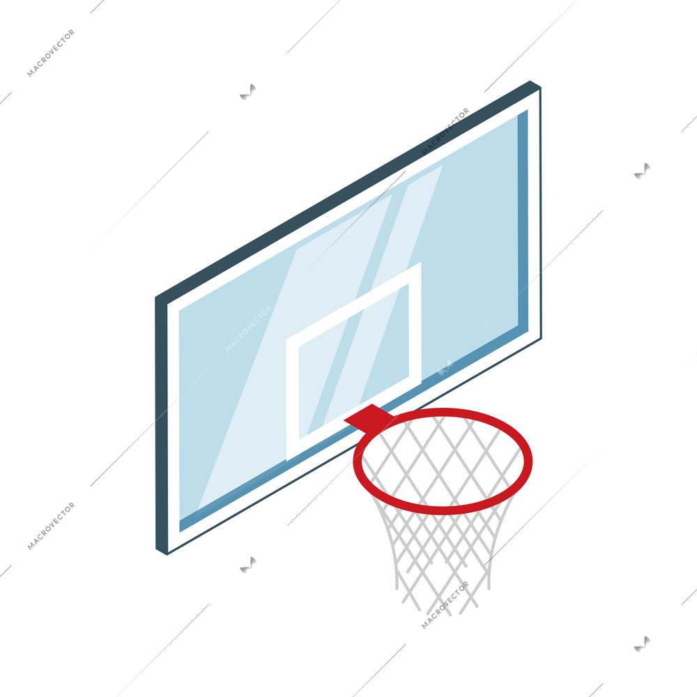Basketball basket with red hoop and net isometric vector illustration