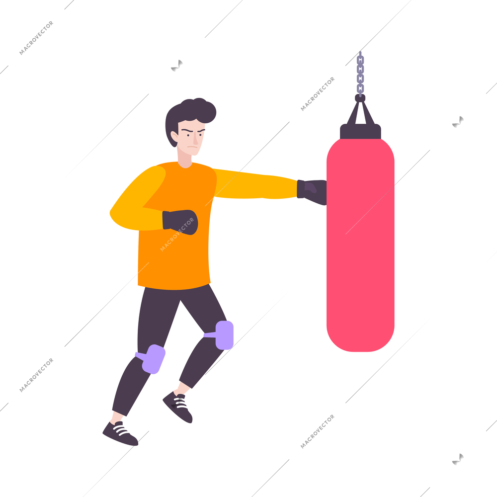 Stress flat icon with angry boxing character vector illustration