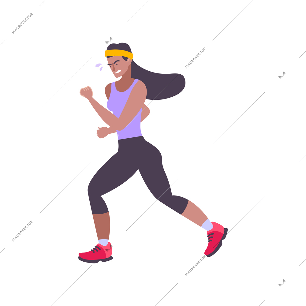Flat stress icon with character of angry running woman on white background vector illustration