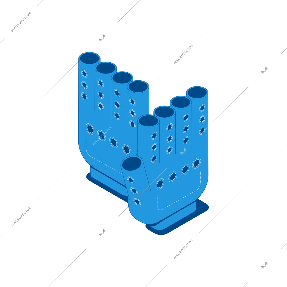 Pair of blue isometric bicycle gloves 3d vector illustration