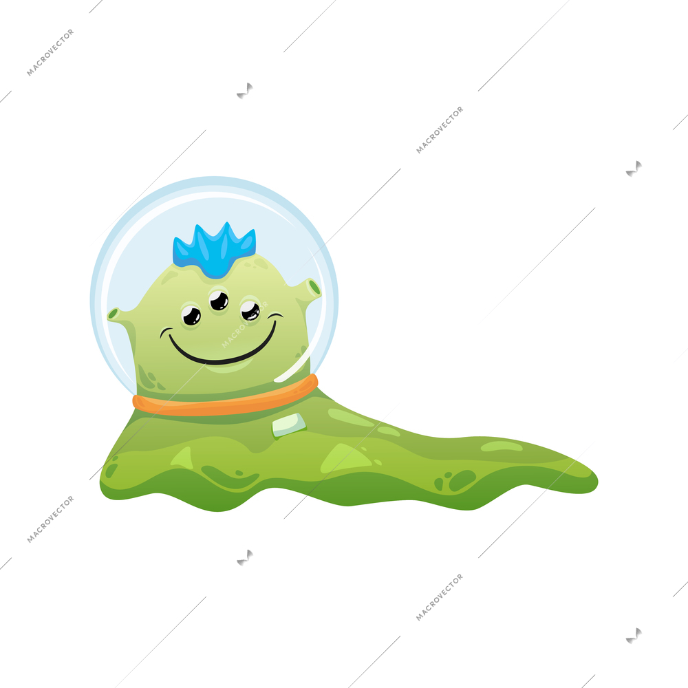 Cartoon cute slimy green alien in spacesuit vector illustration