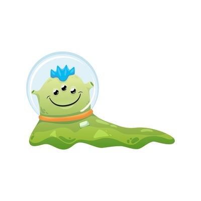 Cartoon cute slimy green alien in spacesuit vector illustration