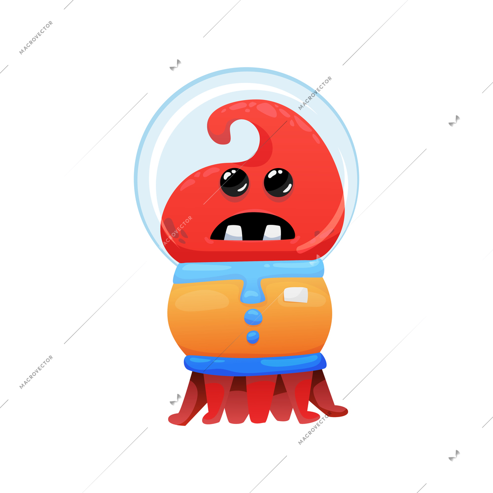 Funny scared red alien in spacesuit cartoon vector illustration