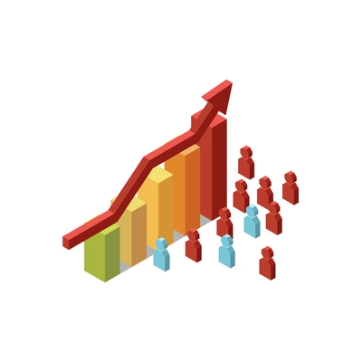 Marketing strategy concept icon with colorful graph and rising arrow isometric vector illustration