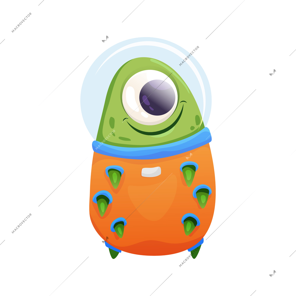 Friendly green alien in spacesuit cartoon vector illustration
