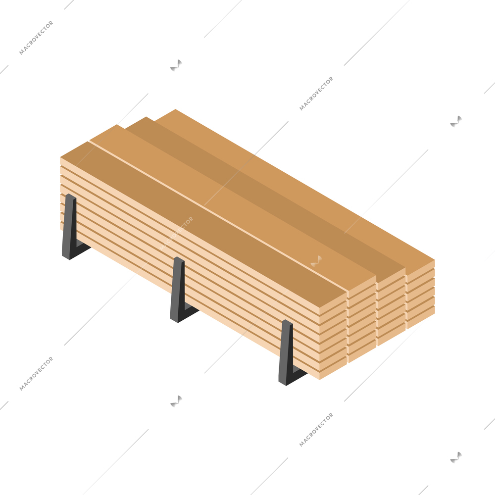 Isometric icon with pile of wooden planks 3d vector illustrtaion