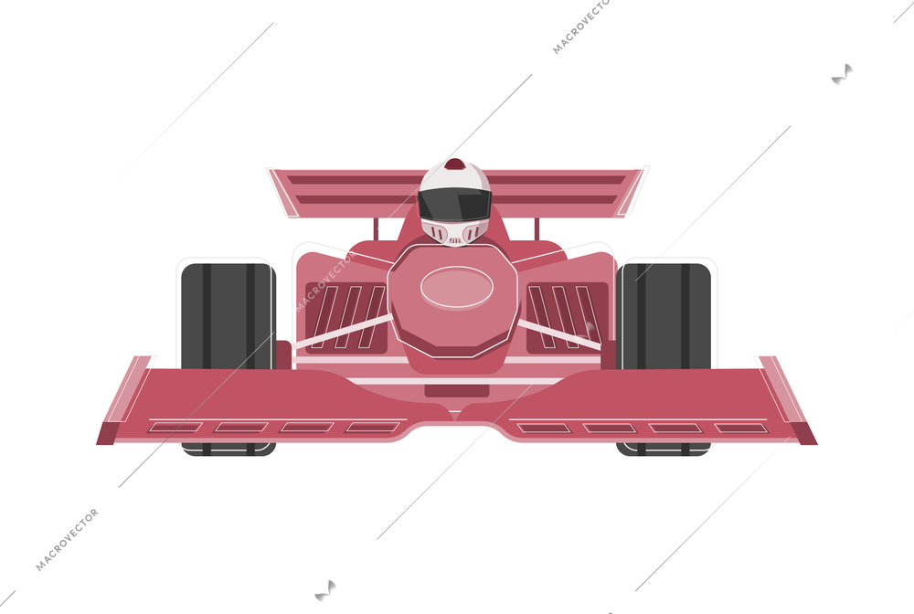 Flat icon with racer in red racing car front view vector illustration