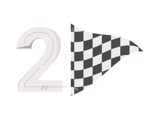 Racing flat icon with checked flag and number two vector illustration