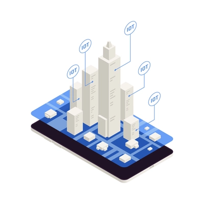 Internet of things iot isometric icon with 3d cityscape vector illustration