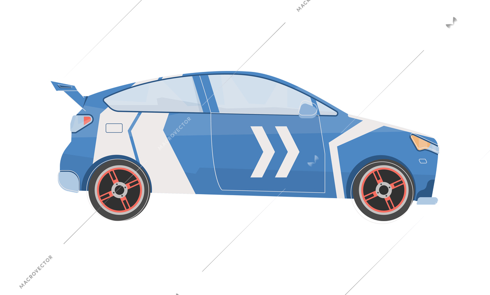 Flat blue racing car side view on white background vector illustration