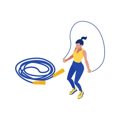 Fitness isometric icon with woman training with jumping rope isolated vector illustration