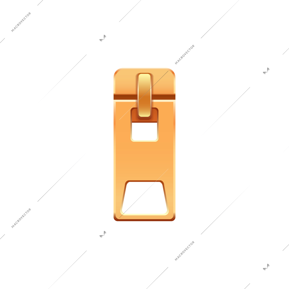 Golden metal zipper slider realistic vector illustration