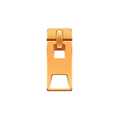 Golden metal zipper slider realistic vector illustration