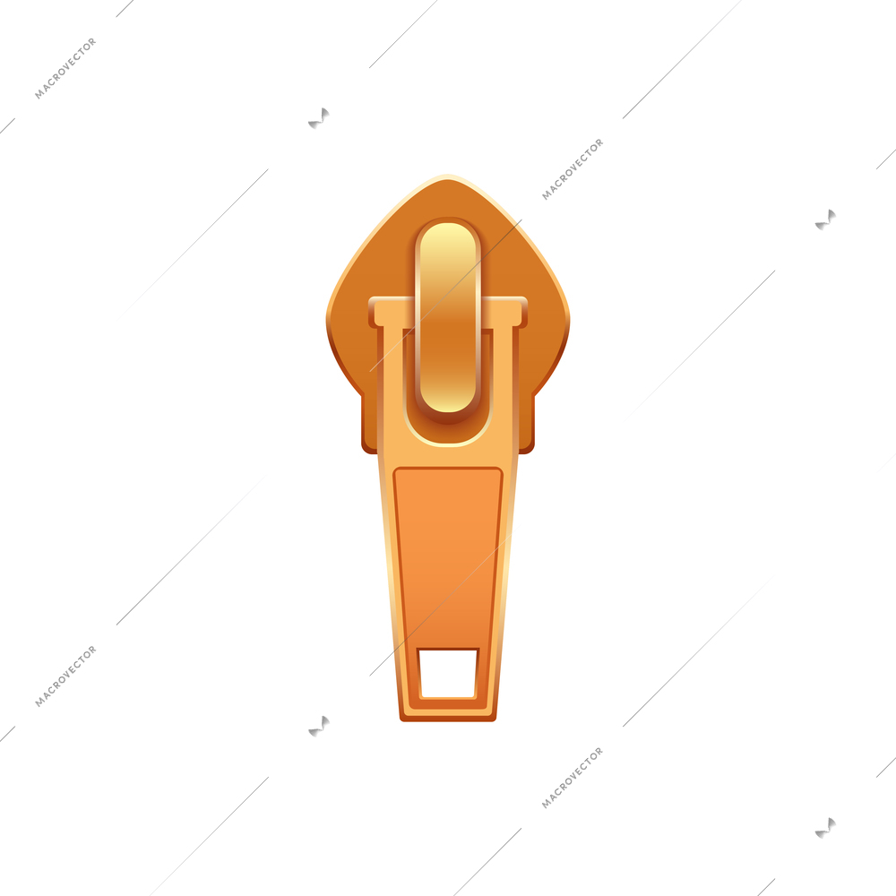 Realistic metal zipper slider in golden color vector illustration