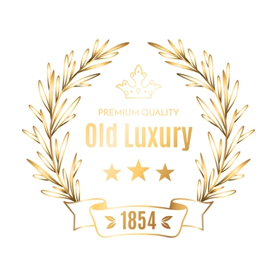 Golden old luxury emblem with laurel wreath for logo design realistic vector illustration