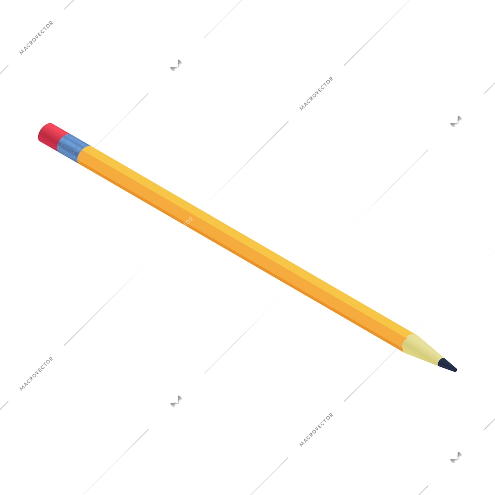 Isometric graphite pencil with eraser vector illustration