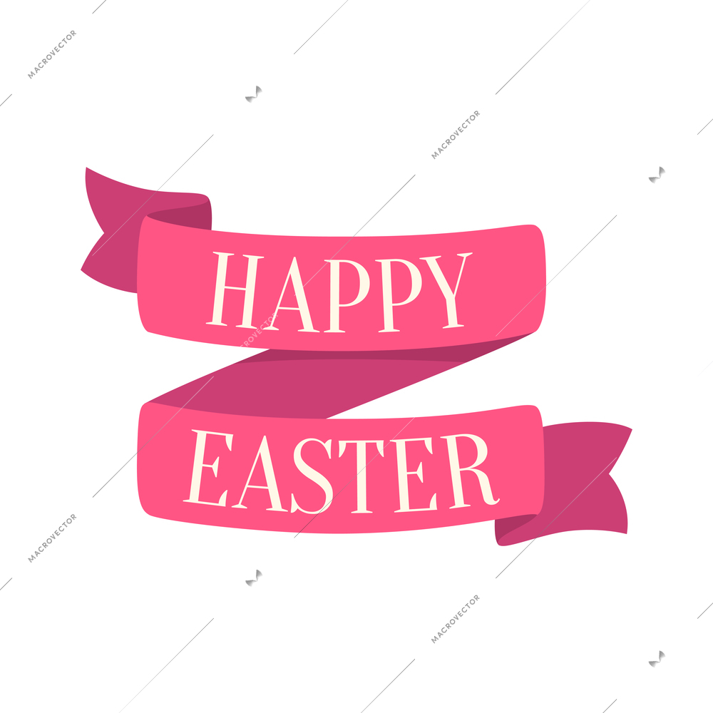 Happy easter greeting card with text on pink ribbon cartoon vector illustration