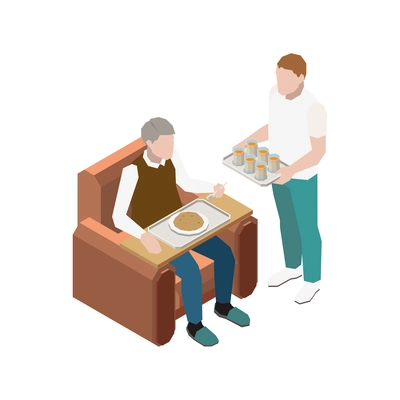 Nursing home isometric icon with senior man having meal 3d vector illustration