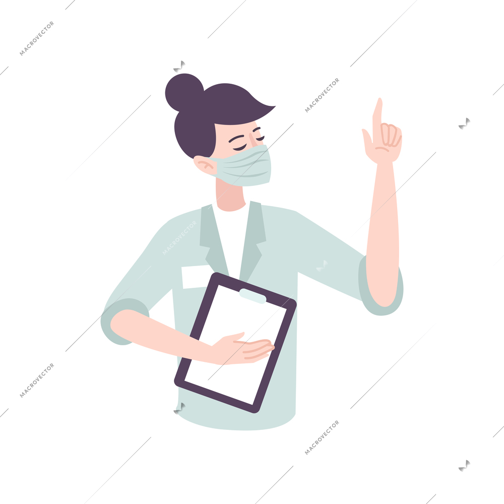 Female character of doctor in medical face mask flat vector illustration