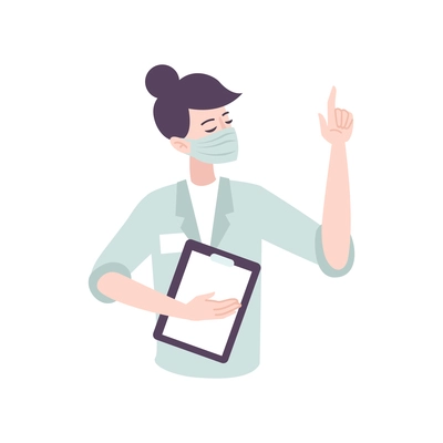 Female character of doctor in medical face mask flat vector illustration