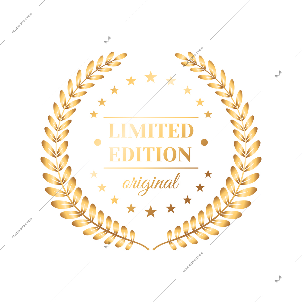 Realistic elegant limited edition emblem with golden decorative elements vector illustration