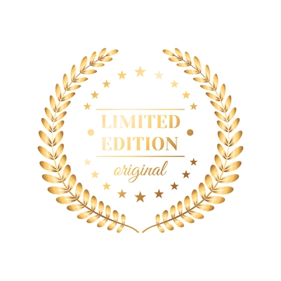 Realistic elegant limited edition emblem with golden decorative elements vector illustration