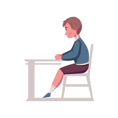 Side view of boy student at his desk at school lesson flat vector illustration