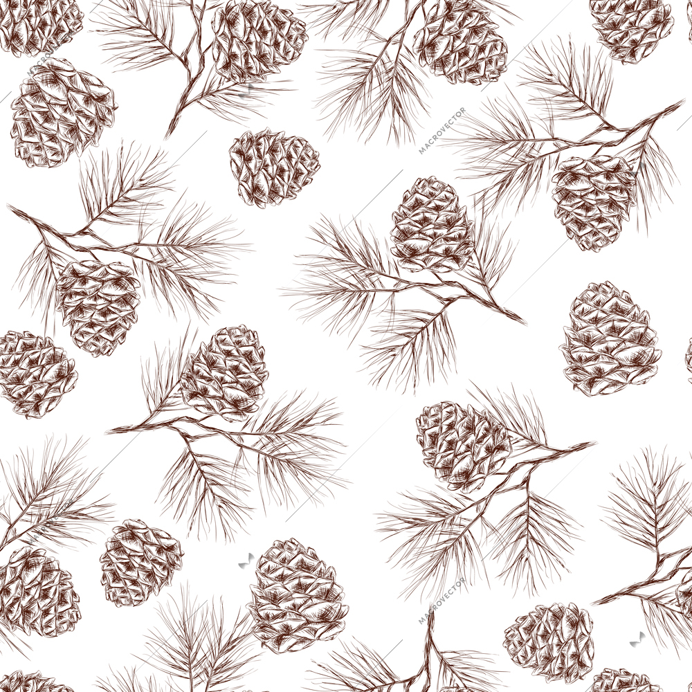 Pine fir christmas tree cedar spruce and cones seamless pattern vector illustration