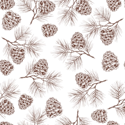 Pine fir christmas tree cedar spruce and cones seamless pattern vector illustration