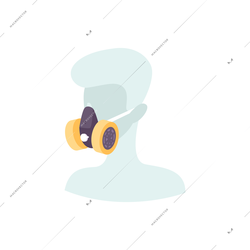 Flat character wearing multi purpose respirator vector illustration