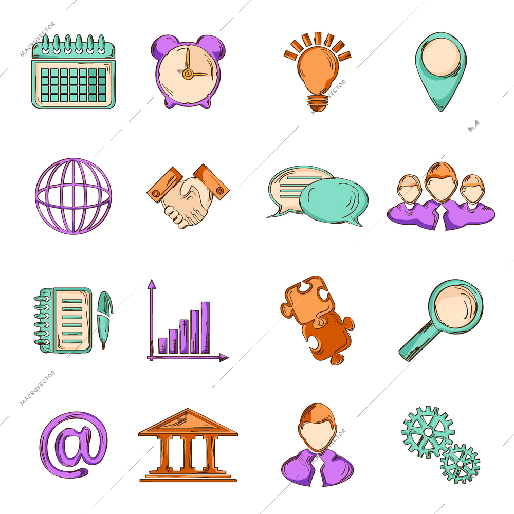 Business strategy planning teamwork collaboration sketch line icons set isolated vector illustration