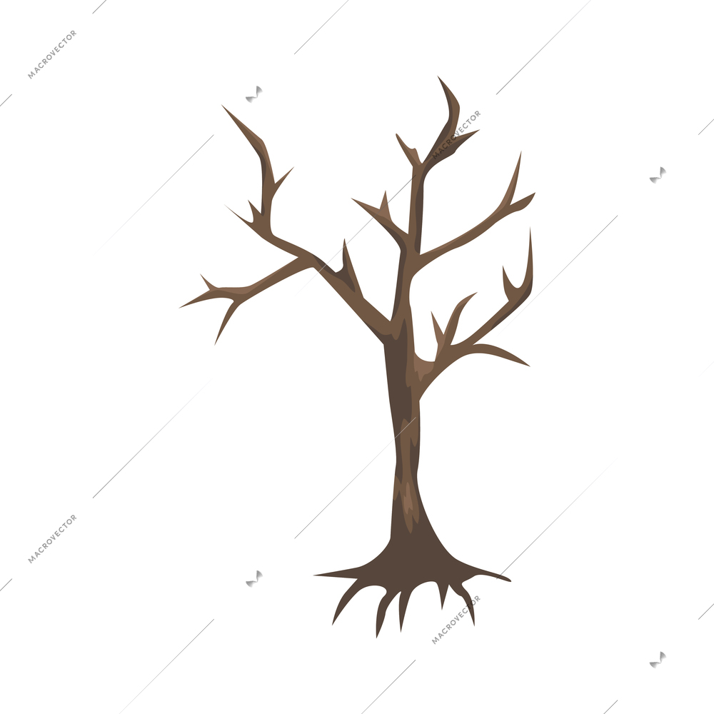 Brown bare dry tree in cartoon style for game user interface vector illustration