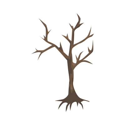 Brown bare dry tree in cartoon style for game user interface vector illustration