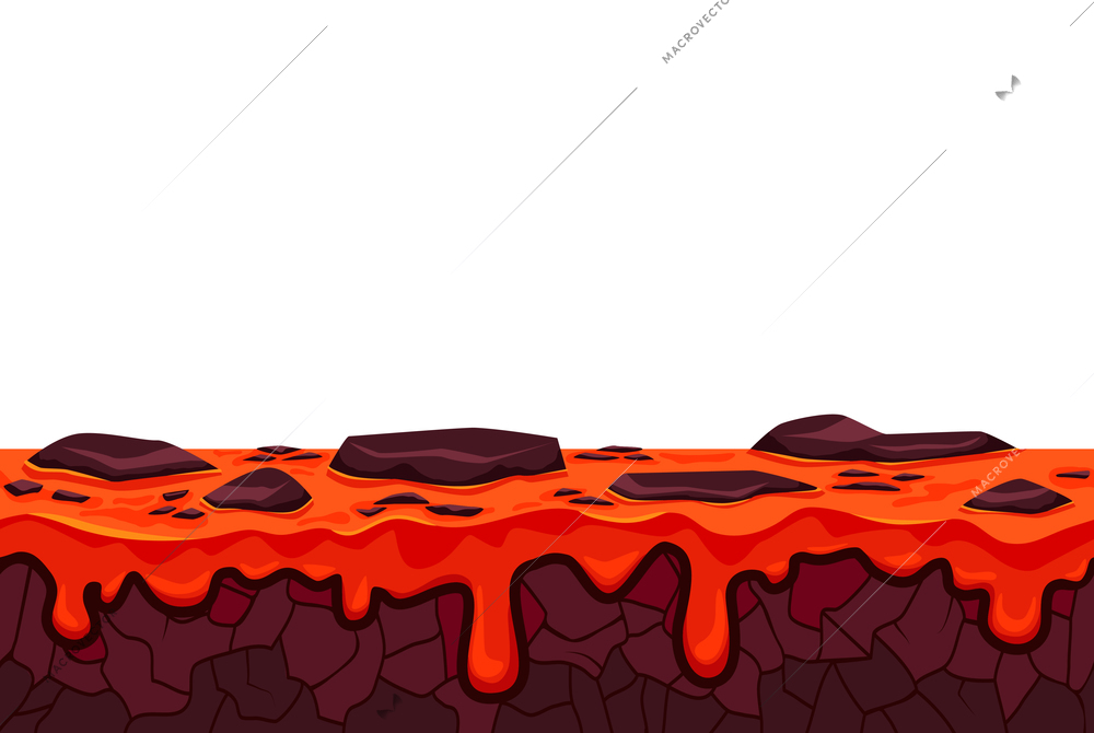 Game user interface landscape with cracked ground and molten magma cartoon vector illustration