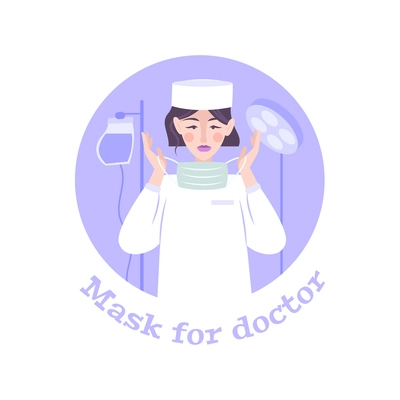 Flat composition with female doctor putting on face mask in surgery vector illustration
