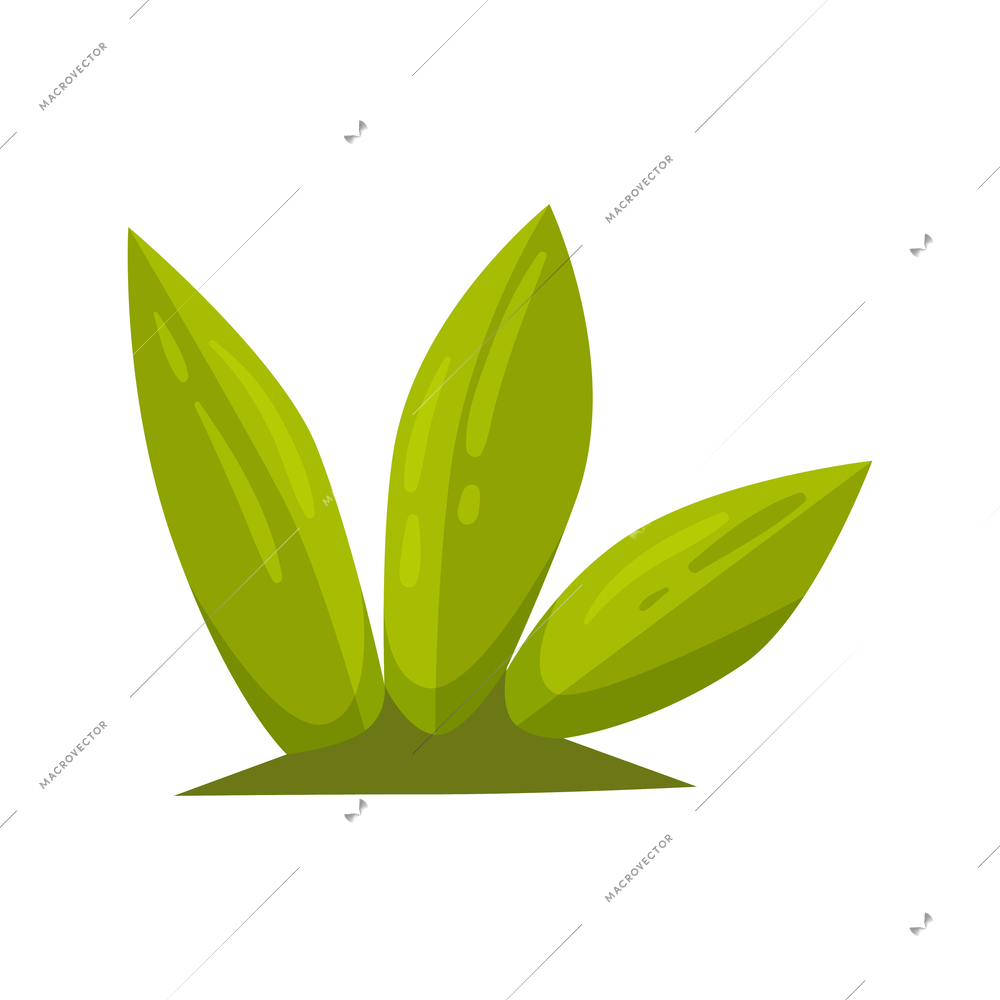 Cartoon plant with three green leaves for game user interface ladscape vector illustration
