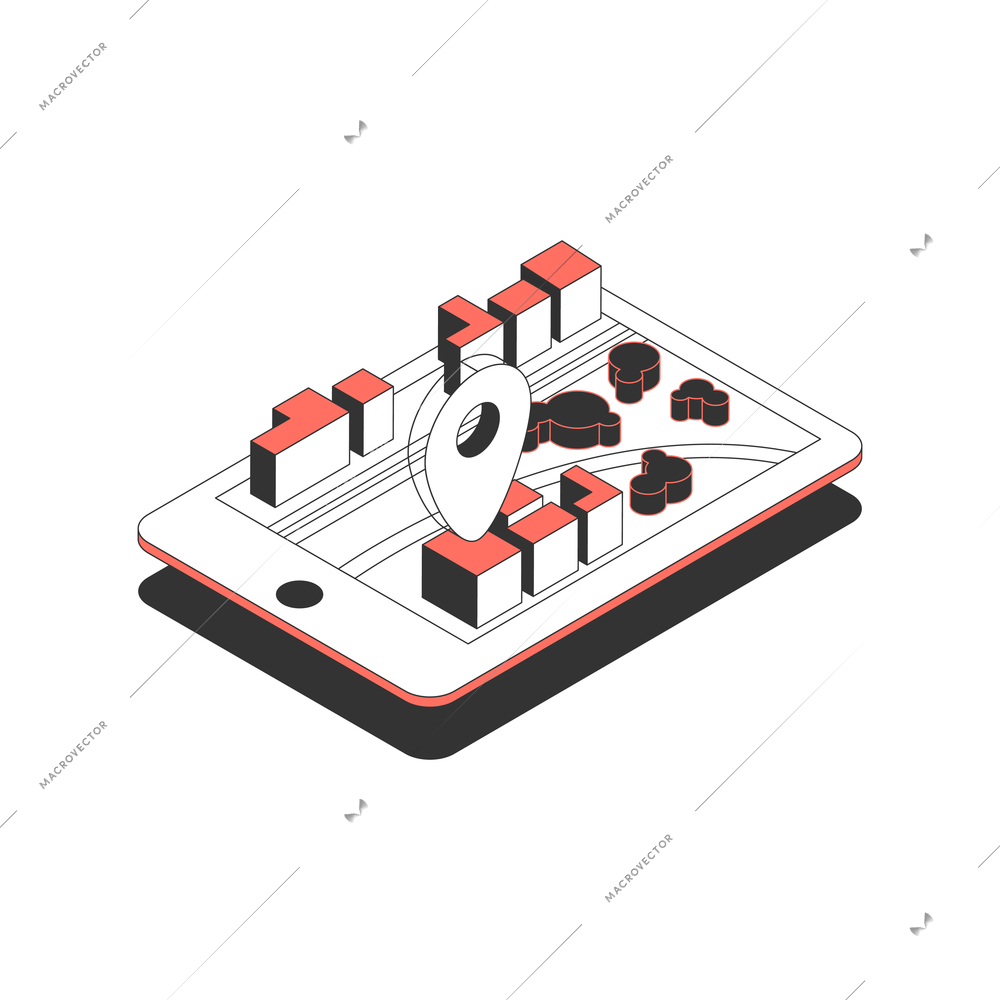 Isometric icon with navigator with location pin and city map 3d vector illustration