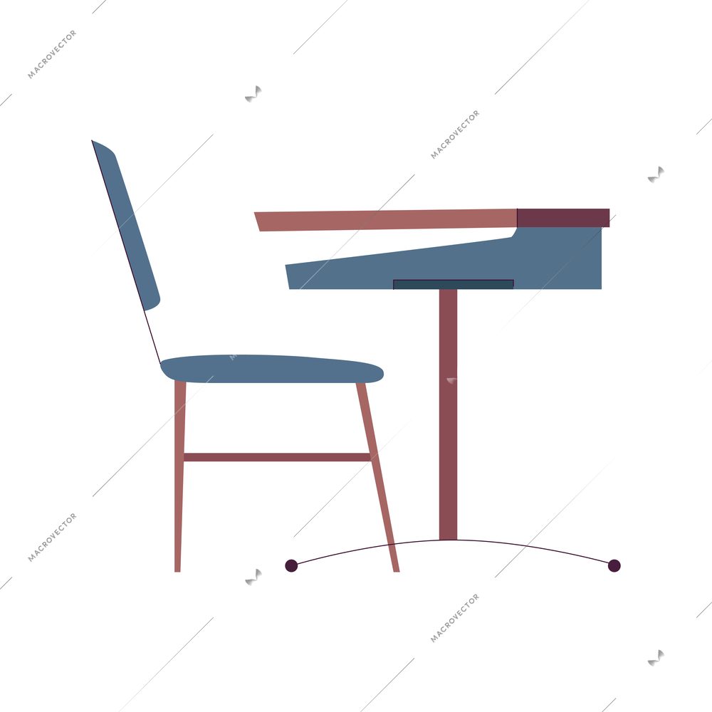 Empty school desk for classroom side view flat vector illustration